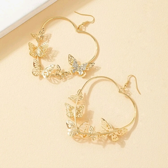 💖Rhinestone Butterfly Decor Heart Drop Earrings - Picture 2 of 4